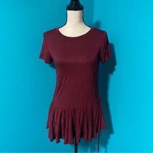 J. Crew XS Maroon Short Sleeve Gathered Ruched Side Crewneck Tunic Top
